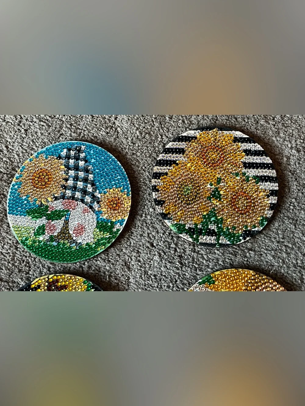 Lot of 8 Diamond Painting Sunflower Coasters w/ Rack